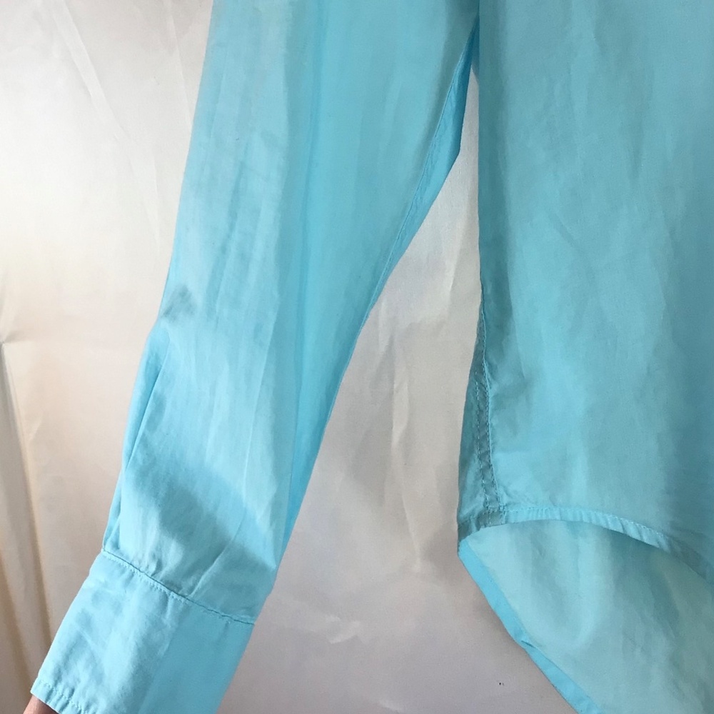 Frank & Eileen Eileen Button Down Shirt XS Aqua Blue Italian Cotton Relaxed Fit - Picture 8 of 10